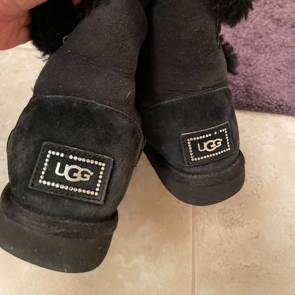 Ugg Black Mini Bailey Button Bling Boot - Picture 2 of 9